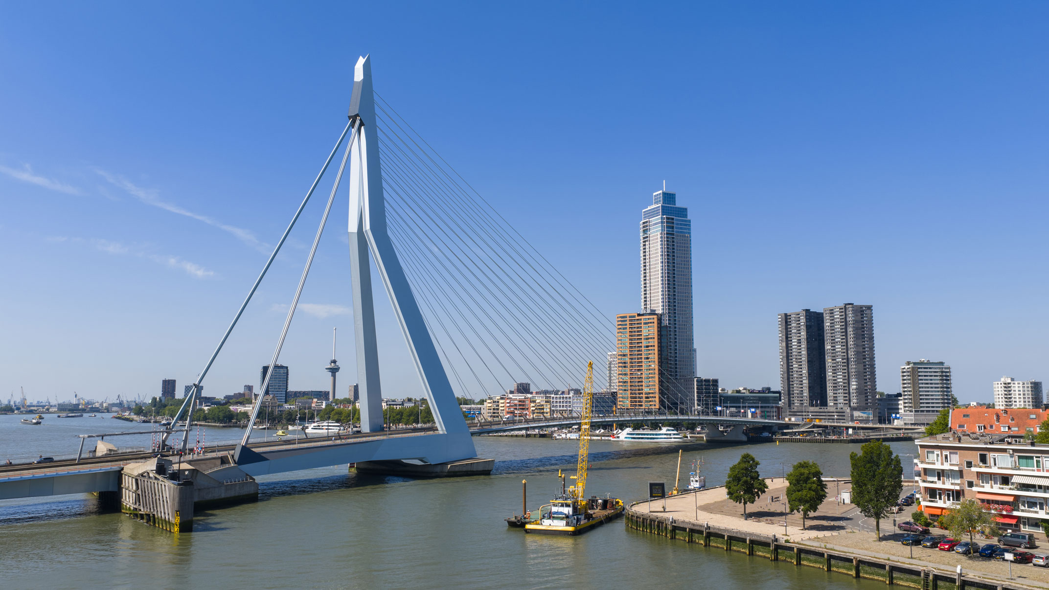 w smit, erasmusbrug, onderhoud, noordereiland, duikinspectie, kraanschepen, damwanden